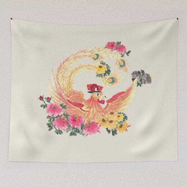 Item preview, Golden Phoenix & Peony Wreath | East Asian Mythology Art designed and sold by HiddenJadeArtStudio.