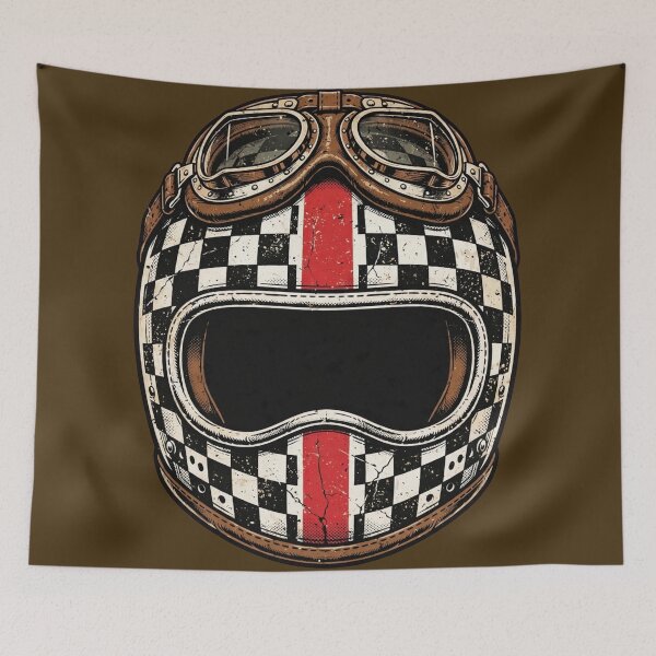 Item preview, Checkered Flag Racing Motorcycle Helmet designed and sold by Normandy Road Heritage™ - Vintage Garage Art.