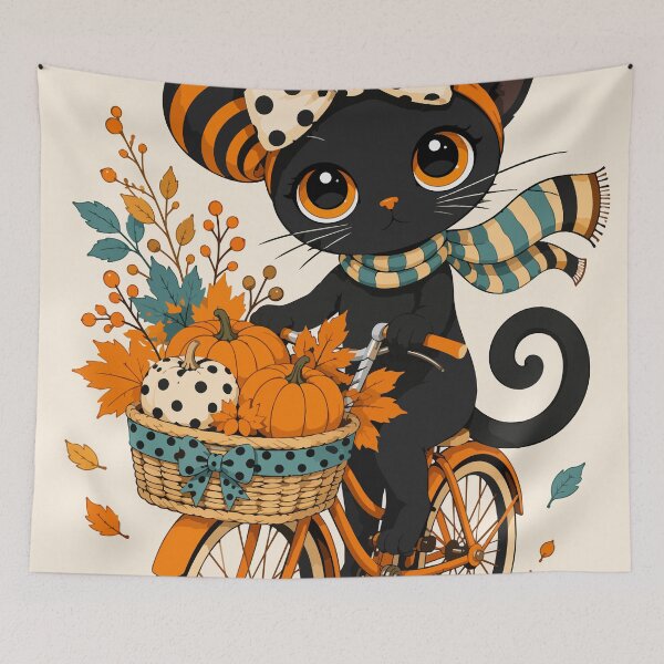 Item preview, Autumn Black Cat Bicycle Adventure designed and sold by ArtByBoya.