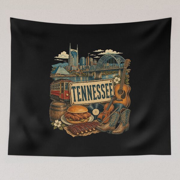 Item preview, Vintage Tennessee Tattoo Style Riverfront Music Illustration Graphic designed and sold by CG Studio.