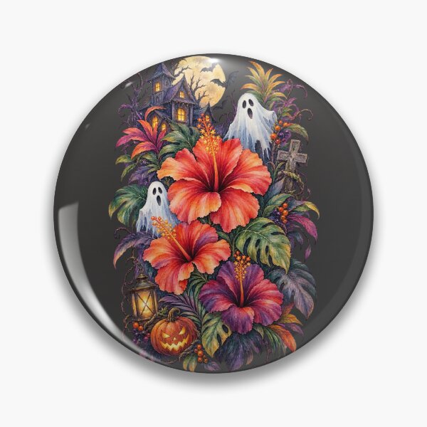 Item preview, Tropical Halloween Watercolor - Haunted Hibiscus, Ghosts, Pumpkin and Haunted House designed and sold by Nolmo.