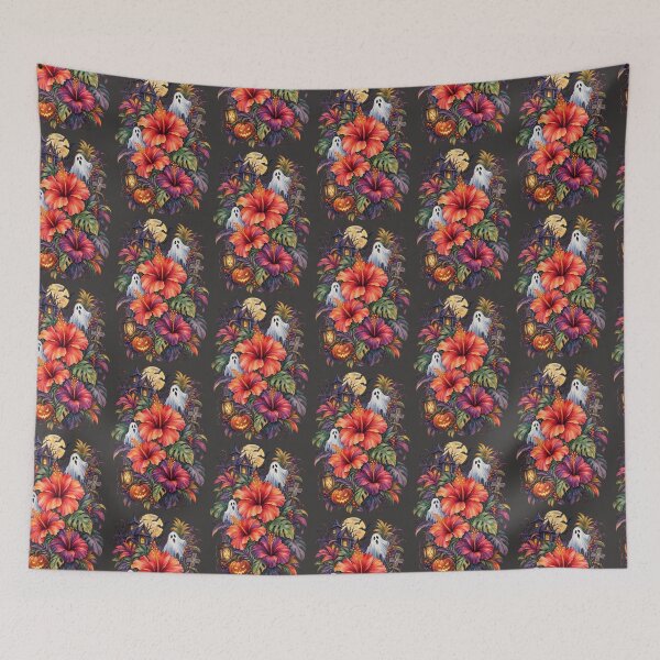 Item preview, Tropical Halloween Watercolor - Haunted Hibiscus, Ghosts, Pumpkin and Haunted House designed and sold by Nolmo.
