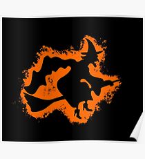 Witch cape orange and black silhouette Poster