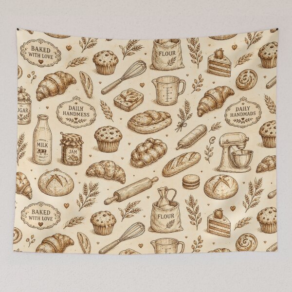 Item preview, Vintage Bakery Icons Retro Baking Bread & Pastry Pattern designed and sold by RJACreative.