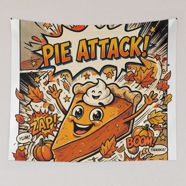 Item preview, Funny Pop Art Thanksgiving Pumpkin Pie Attack designed and sold by VibranPalette.