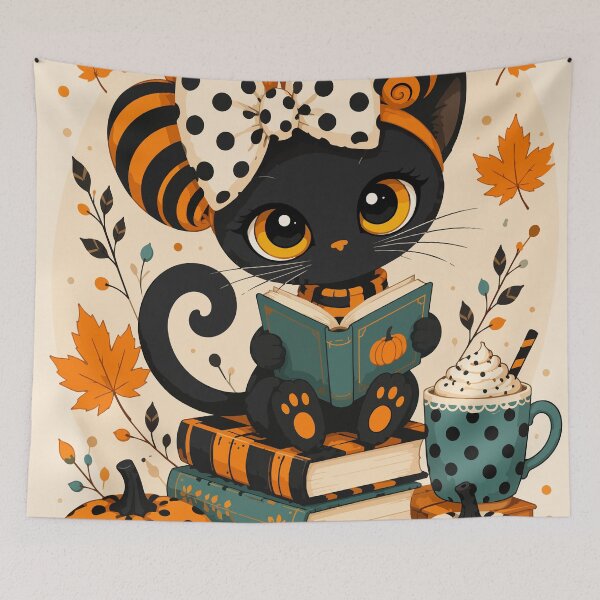 Item preview, Cute Black Cat Reading – Whimsical Autumn Pumpkin Book Lover designed and sold by ArtByBoya.