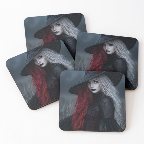 Item preview, Gothic Witch with Black and Crimson Hair – Dark Witchcore designed and sold by WhimsyWink.