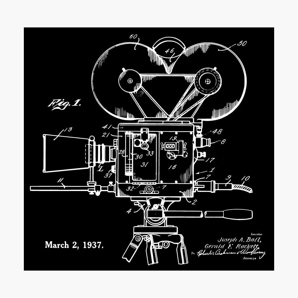 Old Film Camera Patent Print Vintage Poster , Movie Reel Film