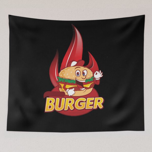 Item preview, Spicy Burger Flame Mascot - Funny Fast Food Cartoon Art designed and sold by OddySpud.apparel.