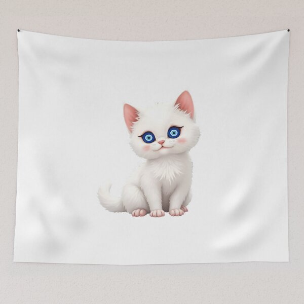 Item preview, White Cat with Evil Eye Protection Art designed and sold by WhiteLightPrint.