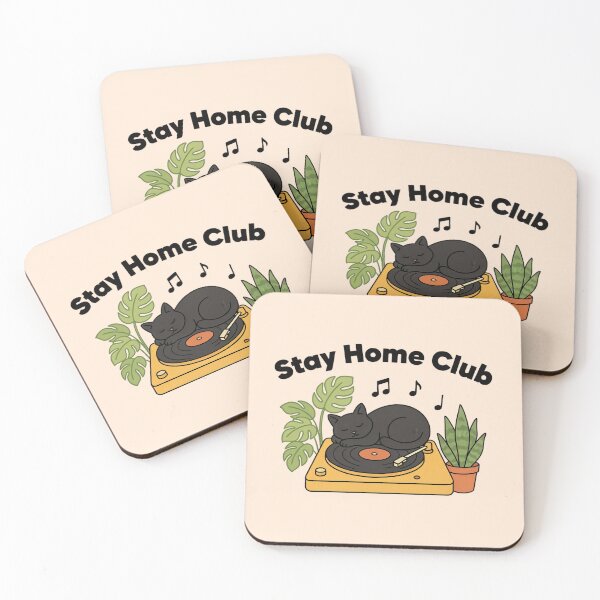 Item preview, Stay Home Club – Cozy Cat & Vinyl Lover designed and sold by Sezee.