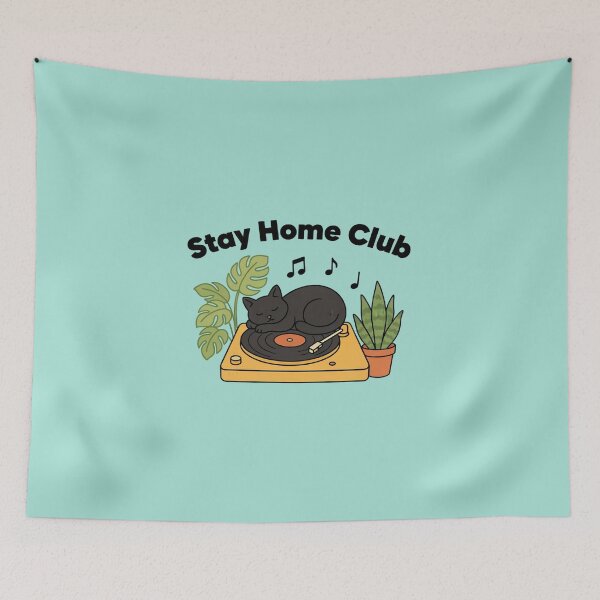 Item preview, Stay Home Club – Cozy Cat & Vinyl Lover designed and sold by Sezee.