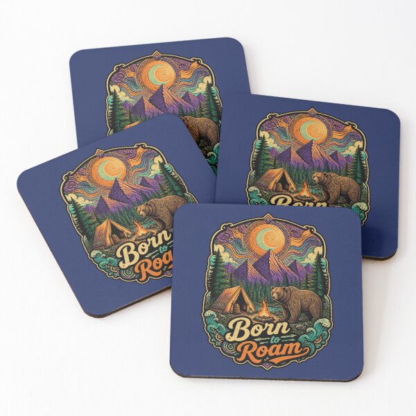 Item preview, Born to Roam Retro Bear Camping Poster  designed and sold by Skyrocketz.