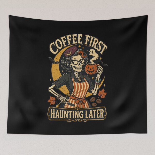 Item preview, Coffee First Haunting Later Halloween Skeleton Barista designed and sold by VioletNance.