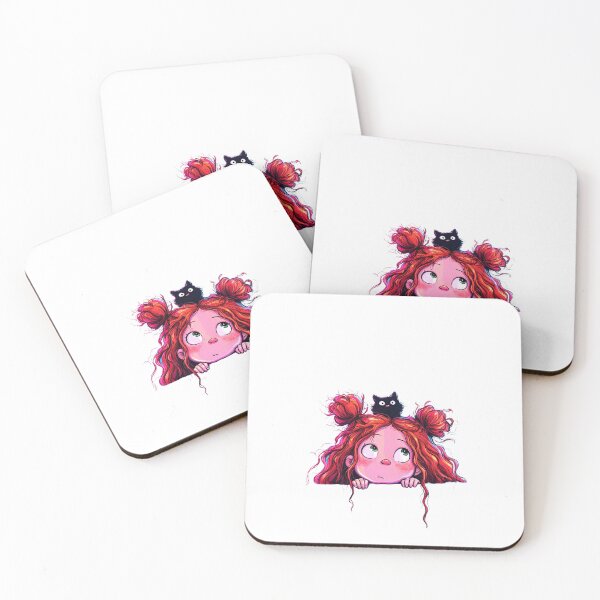 Item preview, Curious Girl & Little Black Cat designed and sold by MyCalmDraw.