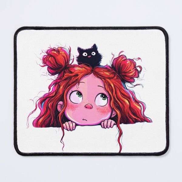 Item preview, Curious Girl & Little Black Cat designed and sold by MyCalmDraw.