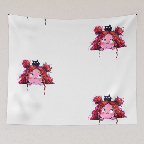 Item preview, Curious Girl & Little Black Cat designed and sold by MyCalmDraw.