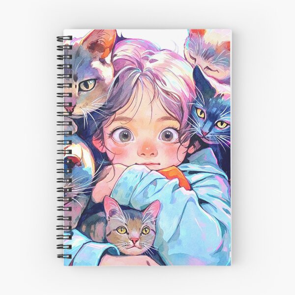 Item preview, Girl Surrounded by Loving Cats designed and sold by MyCalmDraw.