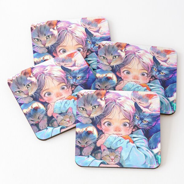 Item preview, Girl Surrounded by Loving Cats designed and sold by MyCalmDraw.