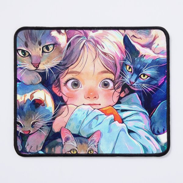 Item preview, Girl Surrounded by Loving Cats designed and sold by MyCalmDraw.