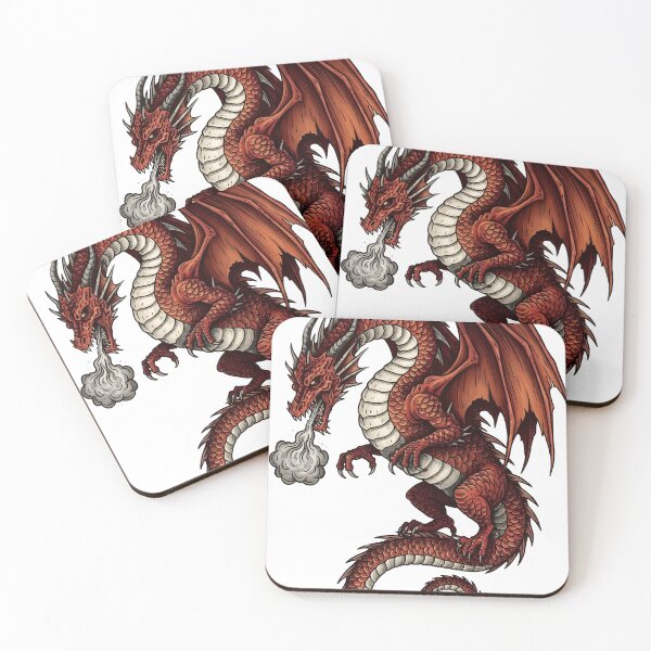 Item preview, Crimson Fire Dragon Illustration | Red Fantasy Dragon Vintage Engraving Art designed and sold by DragonSerpent Ink.