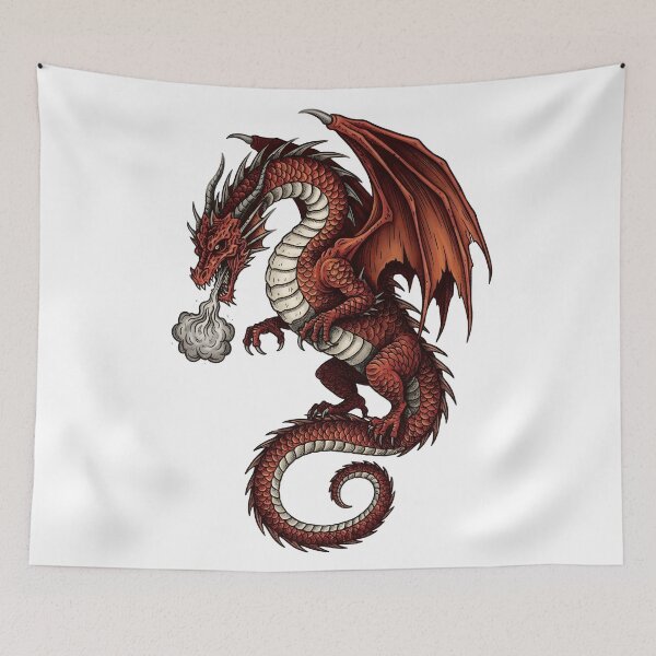 Item preview, Crimson Fire Dragon Illustration | Red Fantasy Dragon Vintage Engraving Art designed and sold by DragonSerpent Ink.