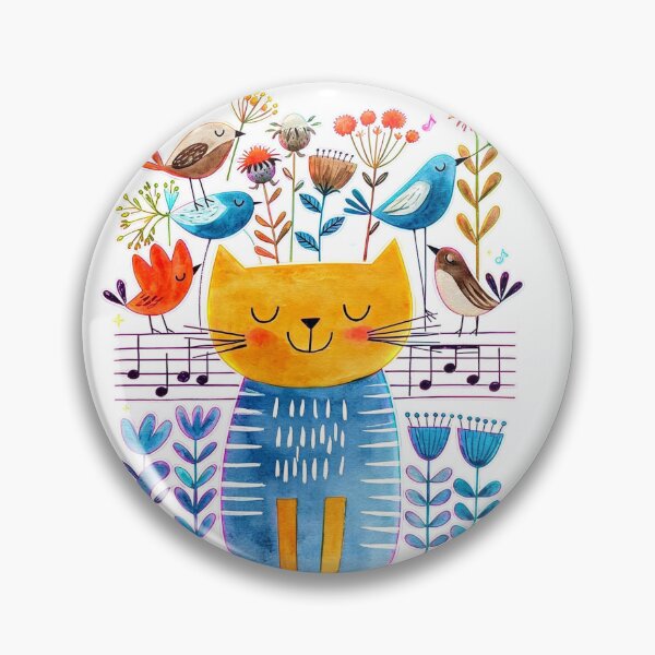 Item preview, - Musical Cat with Singing Birds designed and sold by MyCalmDraw.