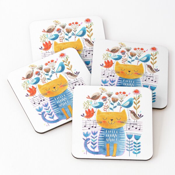 Item preview, -  Musical Cat with Singing Birds designed and sold by MyCalmDraw.