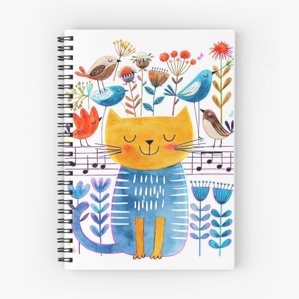 Item preview, -  Musical Cat with Singing Birds designed and sold by MyCalmDraw.