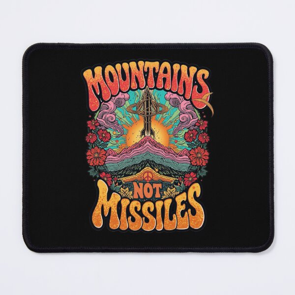 Item preview, Mountains Not Missiles Retro 70s Psychedelic Poster designed and sold by Skyrocketz.