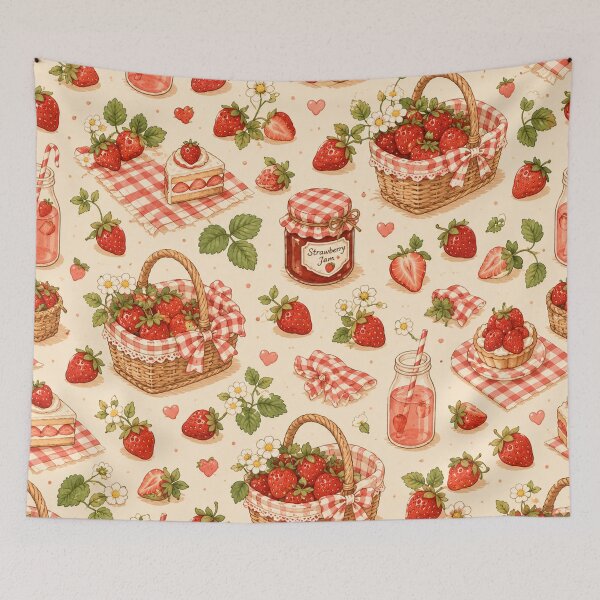 Item preview, Strawberry Picnic Cottagecore Summer Picnic Pattern designed and sold by RJACreative.
