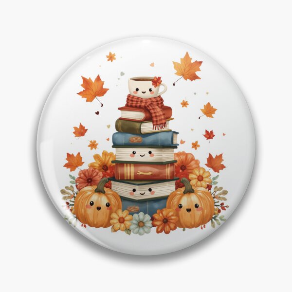 Item preview, Cute Kawaii Autumn Stack Of Books With Coffee Cup And Pumpkins Design designed and sold by VibranPalette.