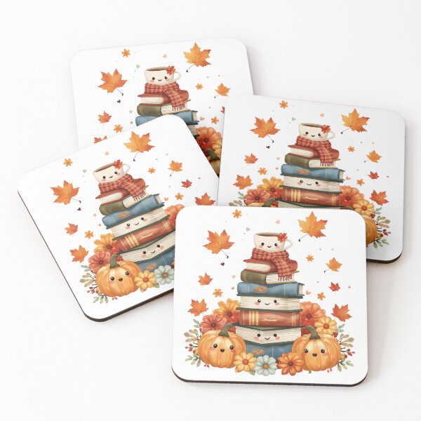 Item preview, Cute Kawaii Autumn Stack Of Books With Coffee Cup And Pumpkins Design designed and sold by VibranPalette.