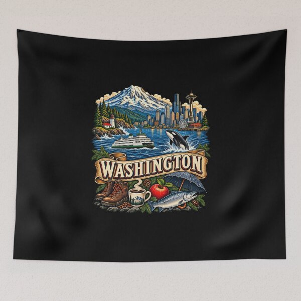 Item preview, Vintage Washington Tattoo Style Seattle Coastal Illustration Graphic designed and sold by CG Studio.