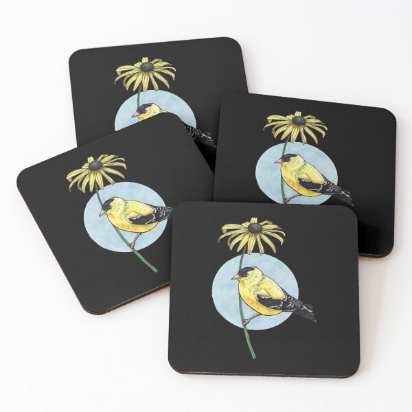 Item preview, American Goldfinch Black Eyed Susan Watercolor Bird Art designed and sold by DrawnToNatusa.