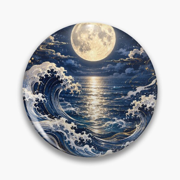 Item preview, Moonlit Japanese Ocean Waves designed and sold by Rainbow Heart Japan.