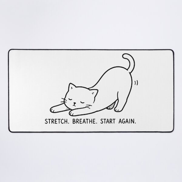 Item preview, Stretch Breathe Start Again Cute Yoga Cat Minimalist Line Art Graphic designed and sold by The Upside Down.