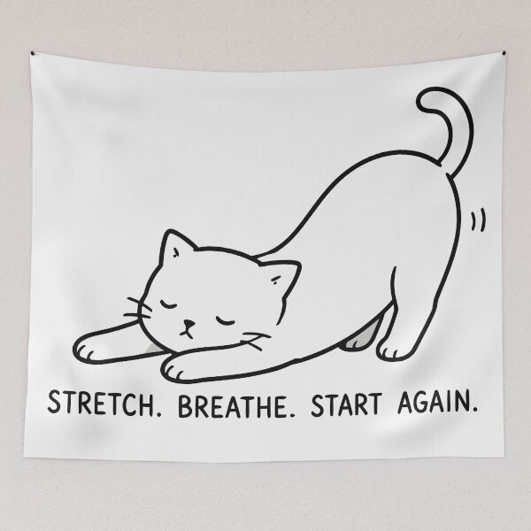 Item preview, Stretch Breathe Start Again Cute Yoga Cat Minimalist Line Art Graphic designed and sold by The Upside Down.