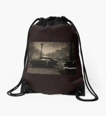 1953 Caddy Eldorado, 1963 Chevy Impala caught in time. Drawstring Bag