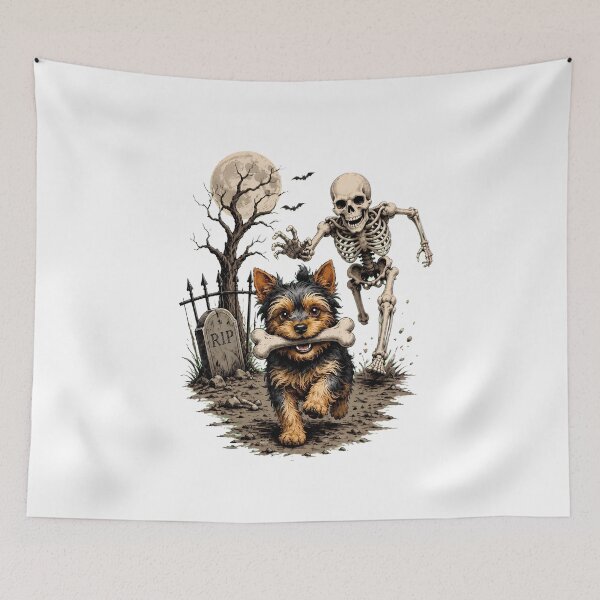 Item preview, yorkshire terrier dog skeleton chase bone halloween designed and sold by Batir-sr.