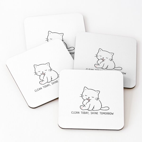 Item preview, Clean Today Shine Tomorrow Cute Grooming Cat Minimalist Line Art Graphic designed and sold by The Upside Down.