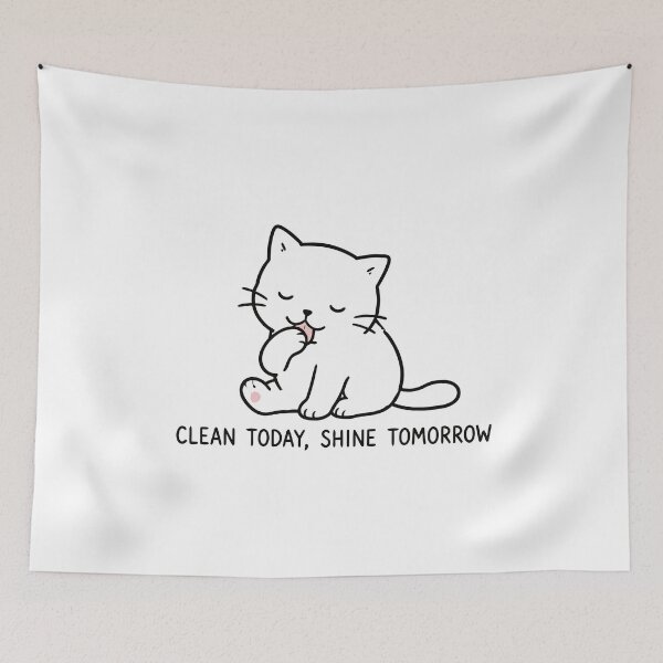 Item preview, Clean Today Shine Tomorrow Cute Grooming Cat Minimalist Line Art Graphic designed and sold by The Upside Down.