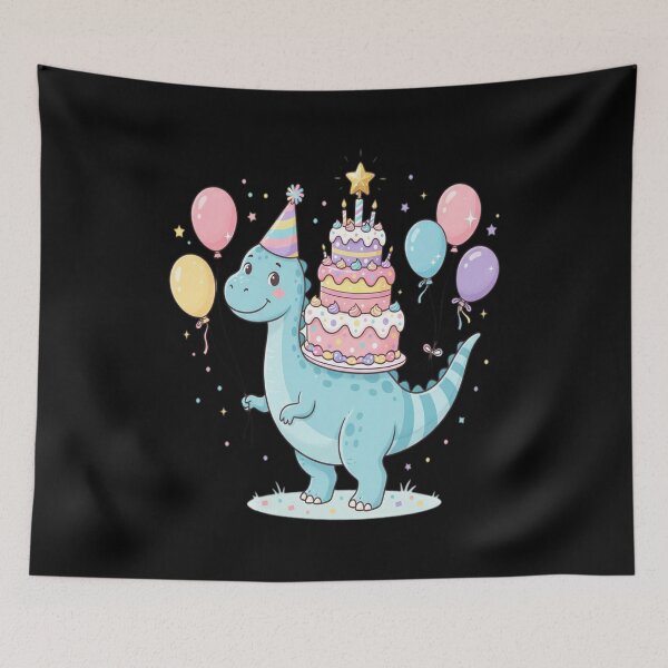 Item preview, Cute Confetti Brontosaurus Birthday  with Rainbow Cake designed and sold by ChiqueAvenue.