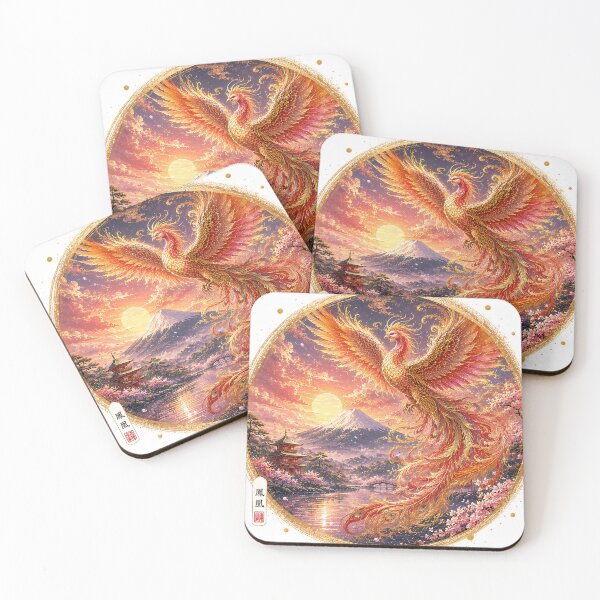 Item preview, Golden Phoenix Over Mount Fuji designed and sold by Rainbow Heart Japan.