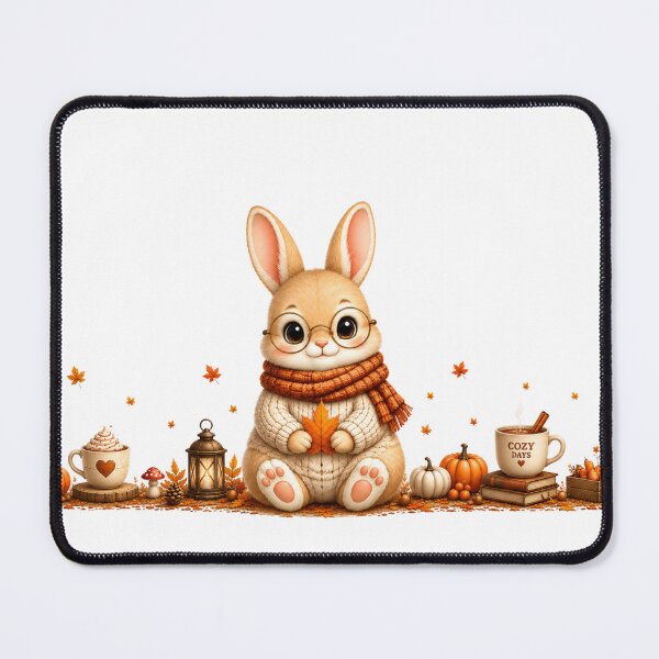 Item preview, Cozy Autumn Bunny – Cute Fall Rabbit with Coffee & Pumpkins designed and sold by HO•Designs.