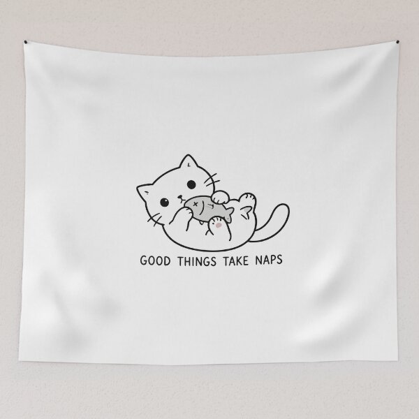 Item preview, Good Things Take Naps Funny Cute Cat Fish Toy Minimalist Line Art designed and sold by The Upside Down.