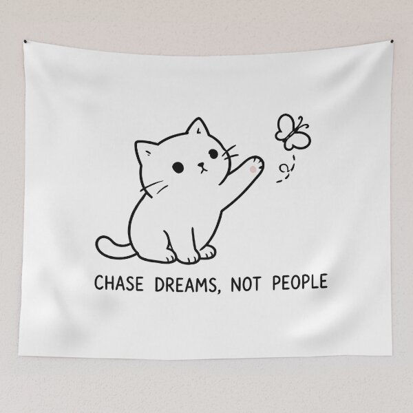 Item preview, Chase Dreams Not People Cute Cat Butterfly Minimalist Line Art designed and sold by The Upside Down.