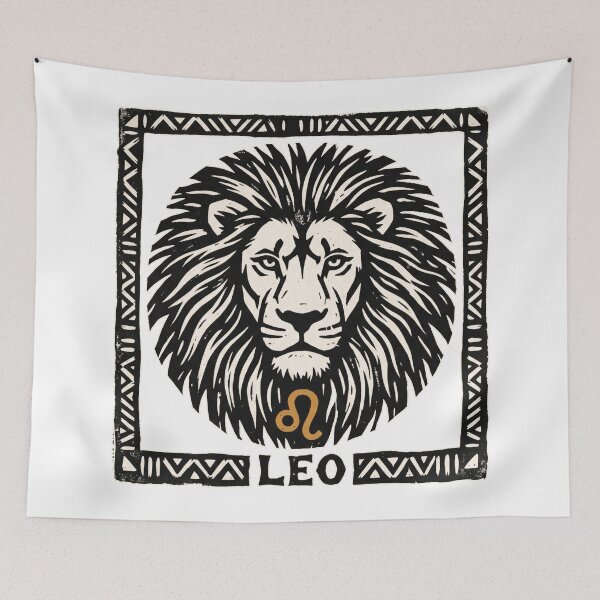 Item preview, Leo Zodiac Lion Folk Art Linocut Woodblock Print Design designed and sold by Osmose-Studio ⭐⭐⭐⭐⭐.