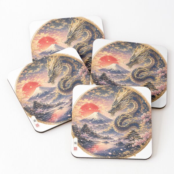 Item preview, Golden Japanese Dragon Over Mount Fuji designed and sold by Rainbow Heart Japan.