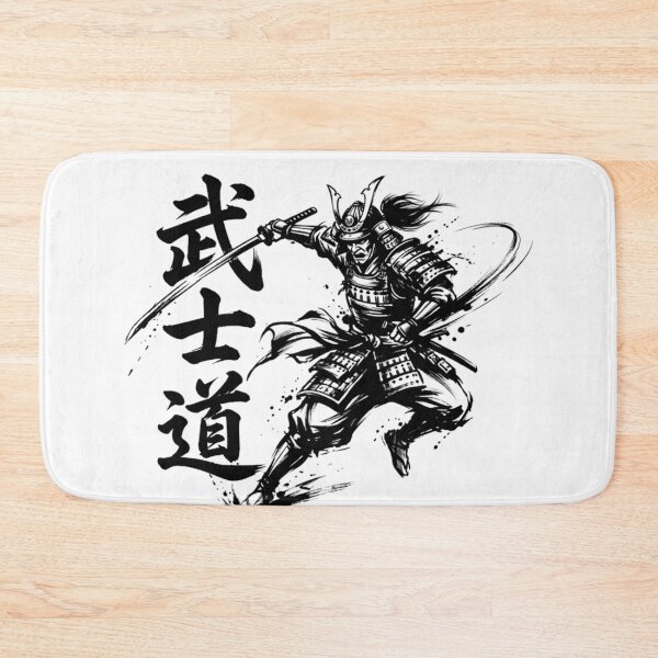 Item preview, A painting of a black-and-white samurai wielding a sword, along with the characters for “Bushido” designed and sold by whiteblackcat.